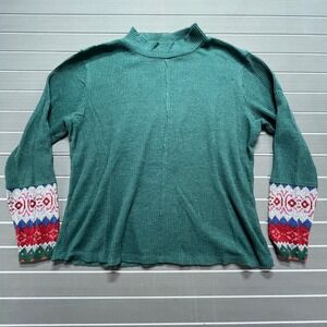 Maurices Green Waffle Knit Mock Neck Sweater With Embellished Cuffs XXL